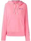 Champion Logo Drawstring Hoodie In Pink