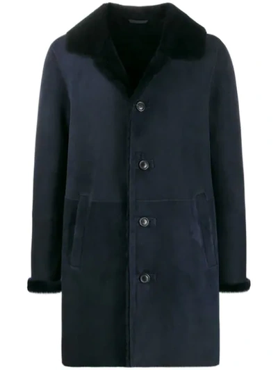 Desa 1972 Shearling Buttoned Coat In Ink Blue