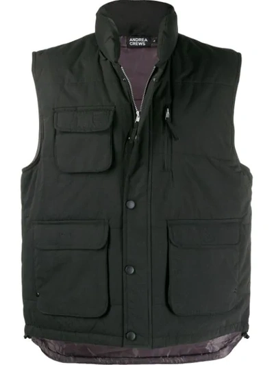 Andrea Crews Patch Pocket Padded Gilet In Black