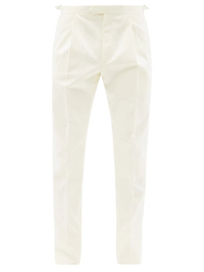 Caruso Pleated Cotton-blend Hopsack Trousers In White