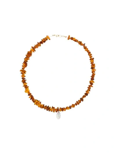 Holly Ryan Amber Sterling Silver Pearl Choker In Orange