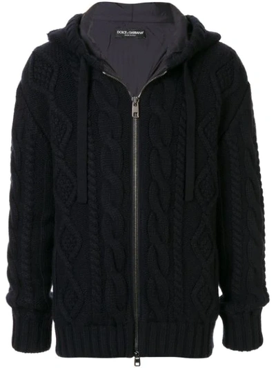 Dolce & Gabbana Cable-knit Zipped Hoodie In Blue