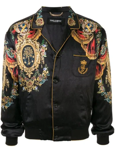 Dolce & Gabbana Heraldic Print Bomber Jacket In Black