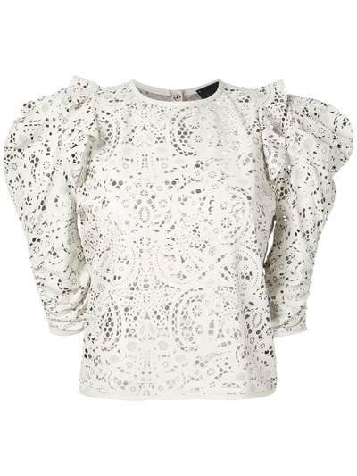 Andrea Bogosian Popstar Lace Leather Top In Lait