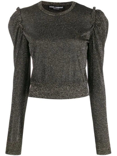 Dolce & Gabbana Lurex Ruffled Shoulder Sweater In Black