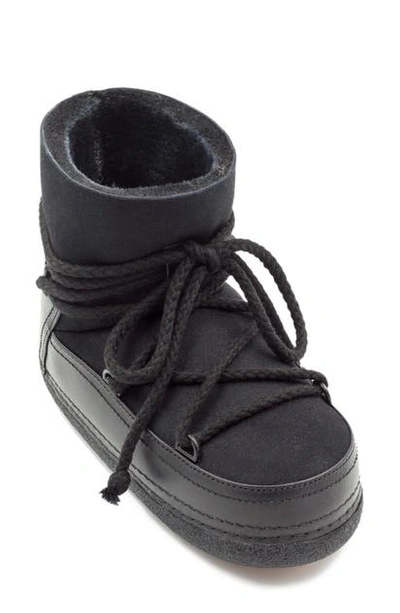 Inuikii Classic Mixed Leather Wedge Snow Booties In Black