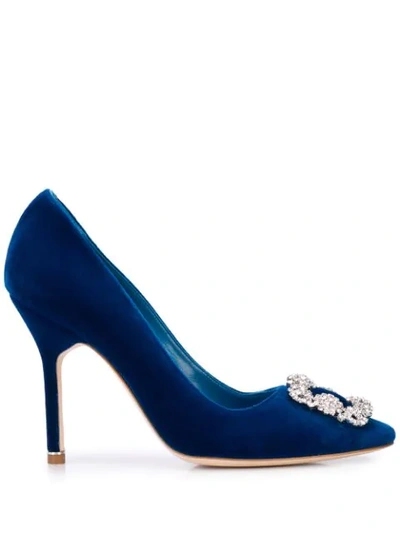 Manolo Blahnik Embellished Buckle High-heel Pumps In Blue