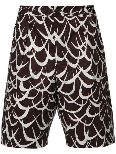 Marni Abstract Print Shorts In Brown