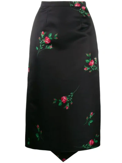 Rochas Rose Print Pencil Skirt In Black