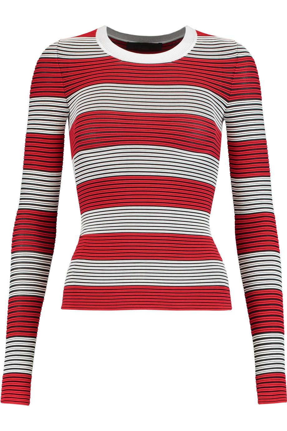 Alexander Wang Striped Ribbed Stretch-knit Top | ModeSens