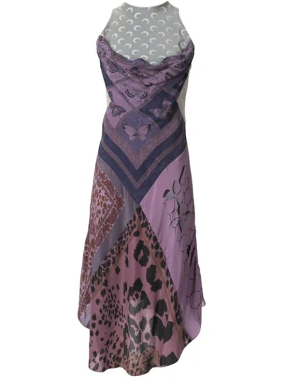 Marine Serre Patchwork Silk Midi Dress In Purple