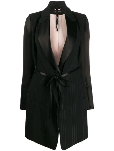 Ann Demeulemeester Striped Belted Coat In 99 Black Black