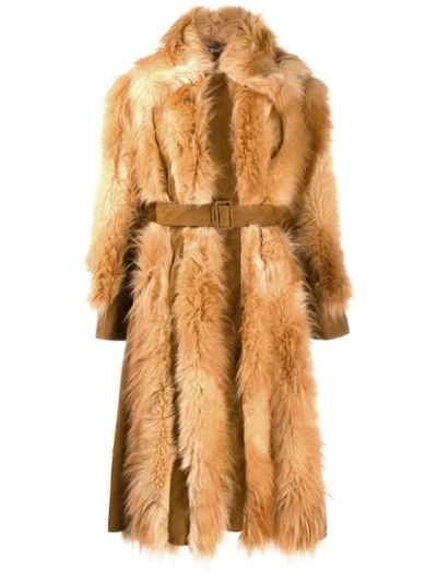 Stella Mccartney Fur Free Fur Belted Coat In Brown