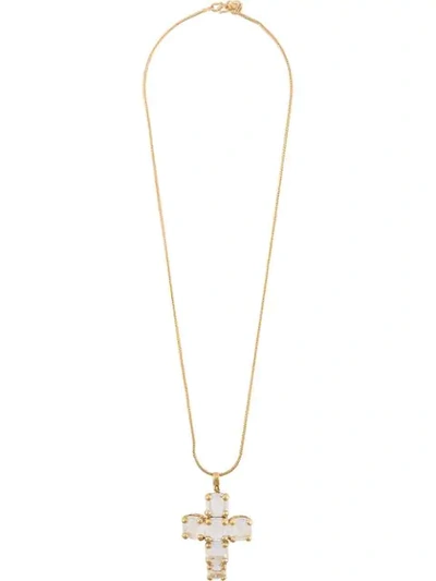 Goossens Stone-embellished Cross Pendant Necklace In Gold