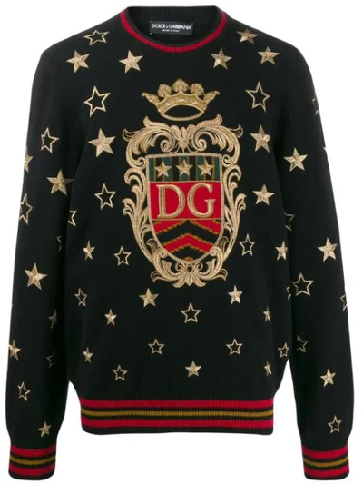 Dolce & Gabbana Dg Star Embroidered Jumper In Black
