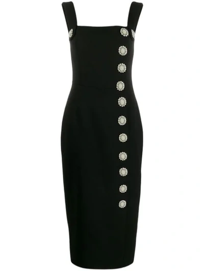 Dolce & Gabbana Crystal Button Midi Dress In Black