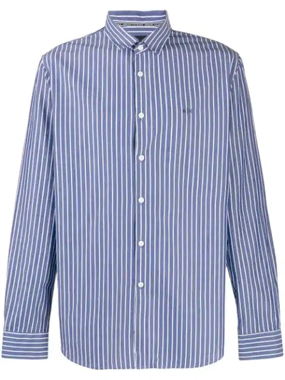 Armani Exchange Striped Logo Embroidered Shirt In Blue