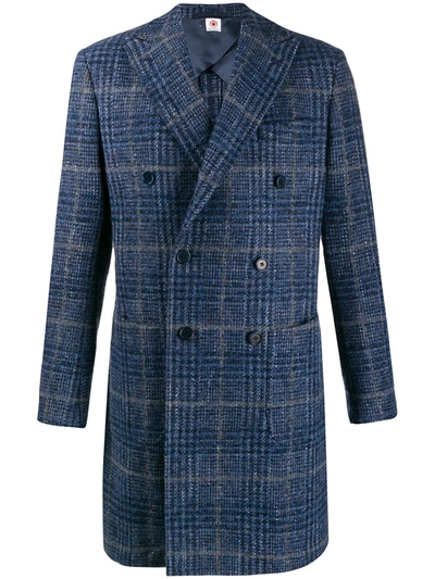 Borrelli Check Print Coat In Blue