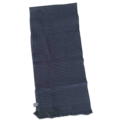 Pre-owned Versace Wool Scarf & Pocket Square In Navy