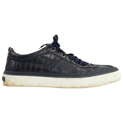 Pre-owned Jimmy Choo Leather Low Trainers In Navy