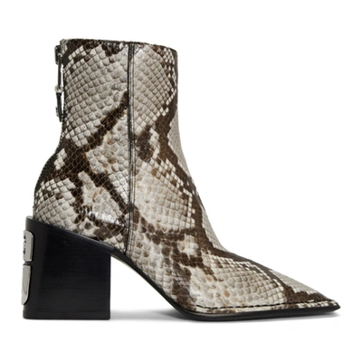 Alexander Wang Parker Logo-embellished Snake-effect Leather Ankle Boots In Brown,grey