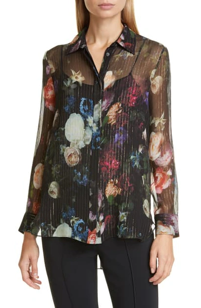 Adam Lippes Floral Print Metallic-chiffon Menswear Top In Multi Floral