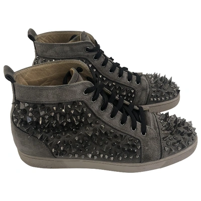 Pre-owned Christian Louboutin Leather High Trainers In Grey