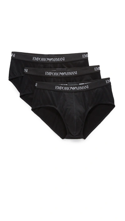 Emporio Armani Pack Of Three Branded-waistband Stretch-woven Briefs In Black