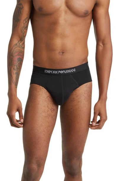 Emporio Armani Pack Of Three Branded-waistband Stretch-woven Briefs In Black