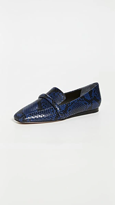 Veronica Beard Grier Snake-print Leather Loafers In Indigo