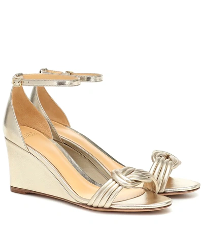 Alexandre Birman Vicky Metallic Leather Wedge Sandals In Gold