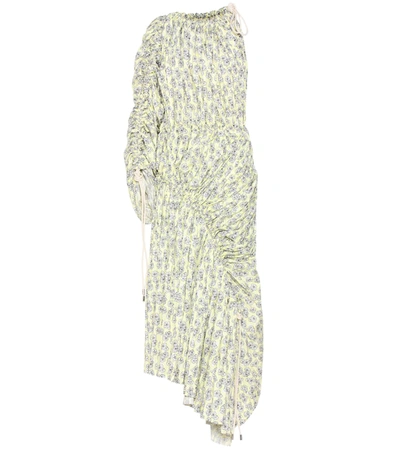 Marni One-shoulder Floral-print Midi Dress, Light Yellow In Yellow/white