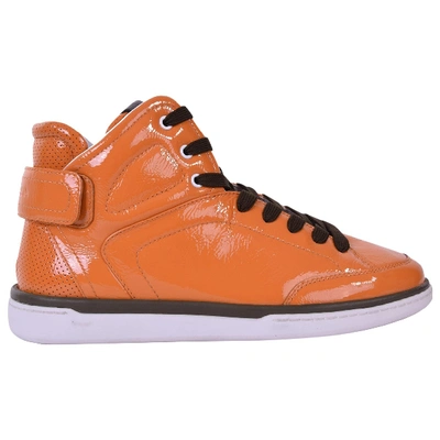 Pre-owned Dolce & Gabbana Patent Leather High Trainers In Orange