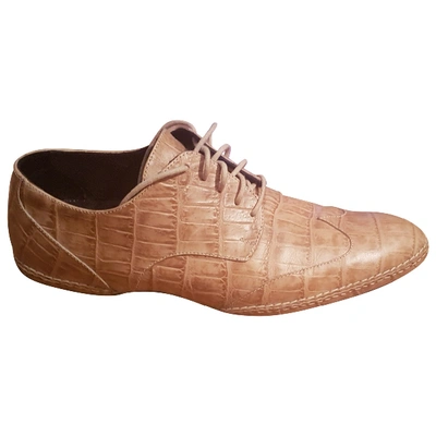 Pre-owned Versace Leather Lace Ups In Beige