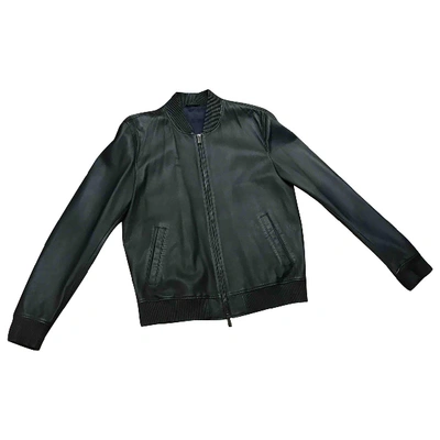 Pre-owned Fendi Leather Jacket In Navy