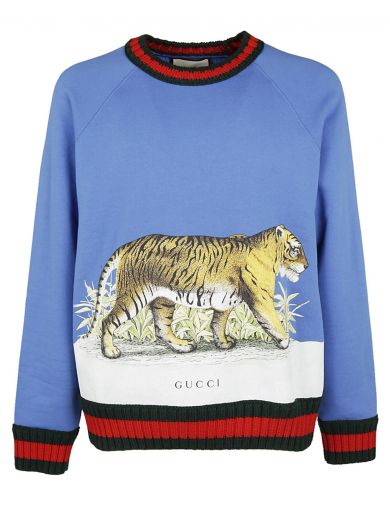 Gucci Tiger Print Sweater In Nero 