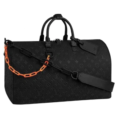 Pre-owned Louis Vuitton Keepall Leather Travel Bag In Black