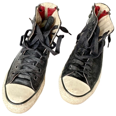 Pre-owned John Varvatos Leather Trainers In Black