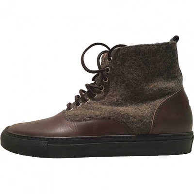 Pre-owned Buttero Leather High Trainers In Brown