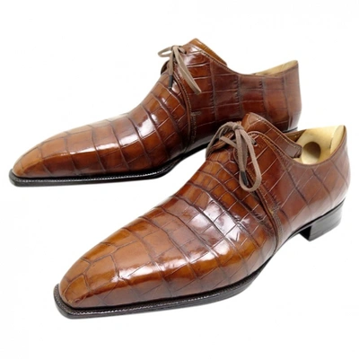 Pre-owned Corthay Brown Crocodile Lace Ups