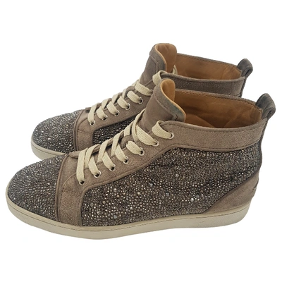 Pre-owned Christian Louboutin Louis Grey Glitter Trainers