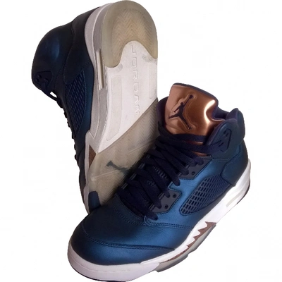 Pre-owned Jordan 5 Leather High Trainers In Navy