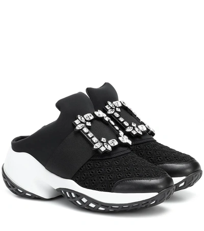 Roger Vivier Viv' Run Stretch Crystal Buckle Sneakers In Black