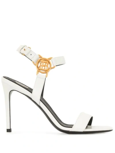 Balmain Pernille Logo-embellished Leather Sandals In White