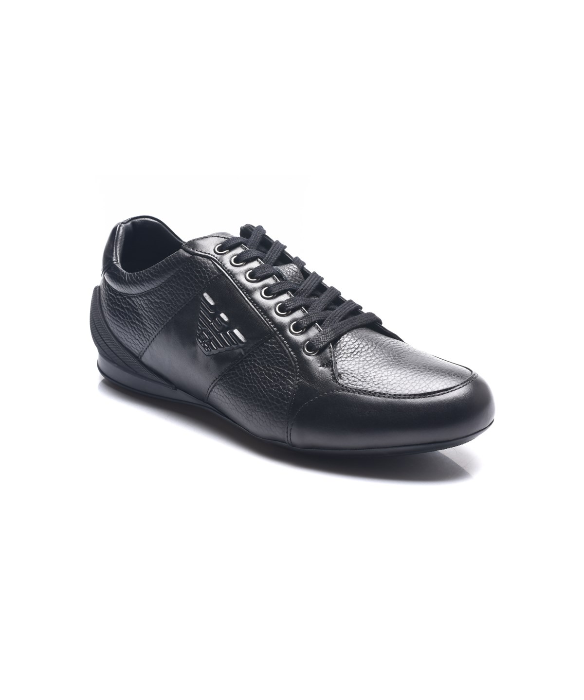 Emporio Armani Men's Leather Ga Logo Sneakers Shoes Black | ModeSens