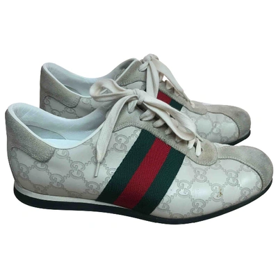 Pre-owned Gucci Ace Leather Trainers In Beige