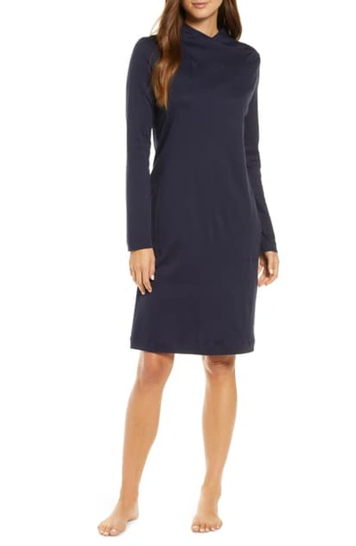 Hanro Luana Long-sleeve Short Nightgown In Major Blue