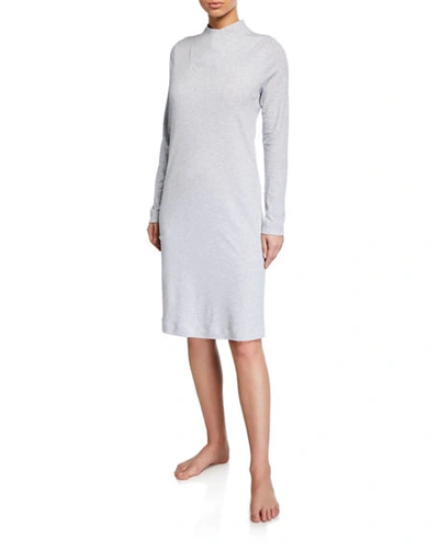 Hanro Luana Long-sleeve Short Nightgown In Light Gray