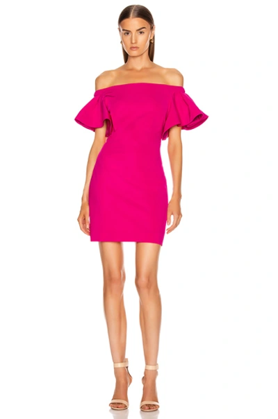 Cushnie Ruffled Jersey Off-the-shoulder Mini Dress In Azalea