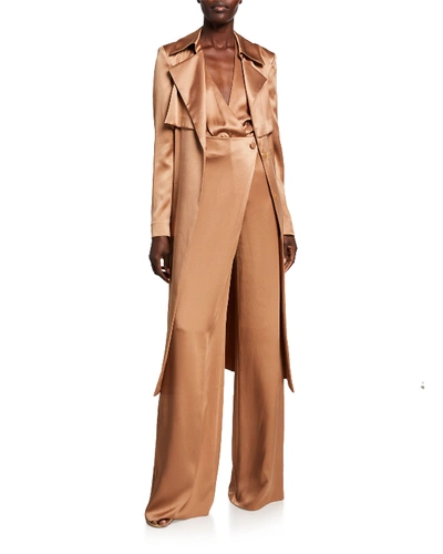 Cushnie Double-charmeuse Asymmetric Trench Coat In Camel